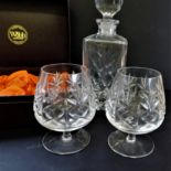 Thomas Webb Crystal Decanter & Brandy Glasses. A fine quality Thomas Webb cut crystal decanter and 2