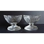 Pair of Late Georgian Navette Cut Glass Salts c. 1820. A fine quality pair of circa 1820 navette cut