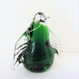 Signed Wedgwood Glass Penguin c.1970's. A gorgeous green + clear glass sculpture of a penguin.