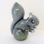 Signed Wedgwood Glass Speckled Grey Squirrel A lovely speckled grey glass sculpture of a squirrel.