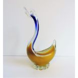 Murano Sommerso Glass Duck. A beautiful Murano Sommerso duck in blue, yellow & clear glass 23cm high