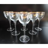 Set 6 Gold Rim Tall Stem Deluxe Wine Glasses New Unused. An elegant matching set of 6 tall stem wine