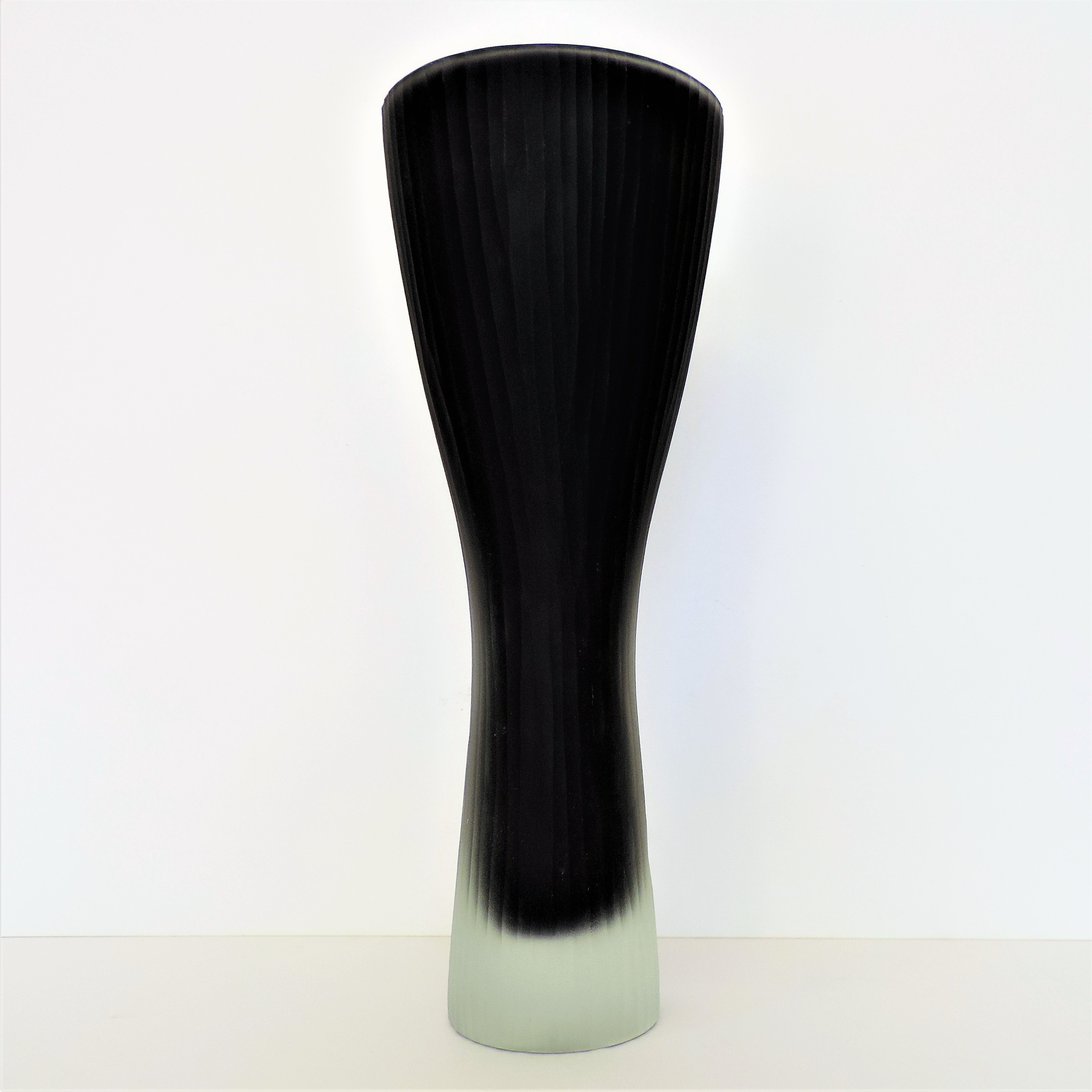 Black Sommerso Art Glass Trumpet Vase 32cm High. A studio art glass vase in sommerso black to