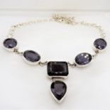 Sterling Silver Gemstone Necklace. A fabulous sterling silver statement necklace set with large