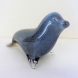 Signed Wedgwood Glass Speckled Grey Seal. Made by Wedgwood marked to base and designed by Ronald