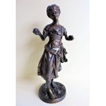 After Moreau French Bronze Sculpture Signed by Artist. Large patinated bronze sculpture of young