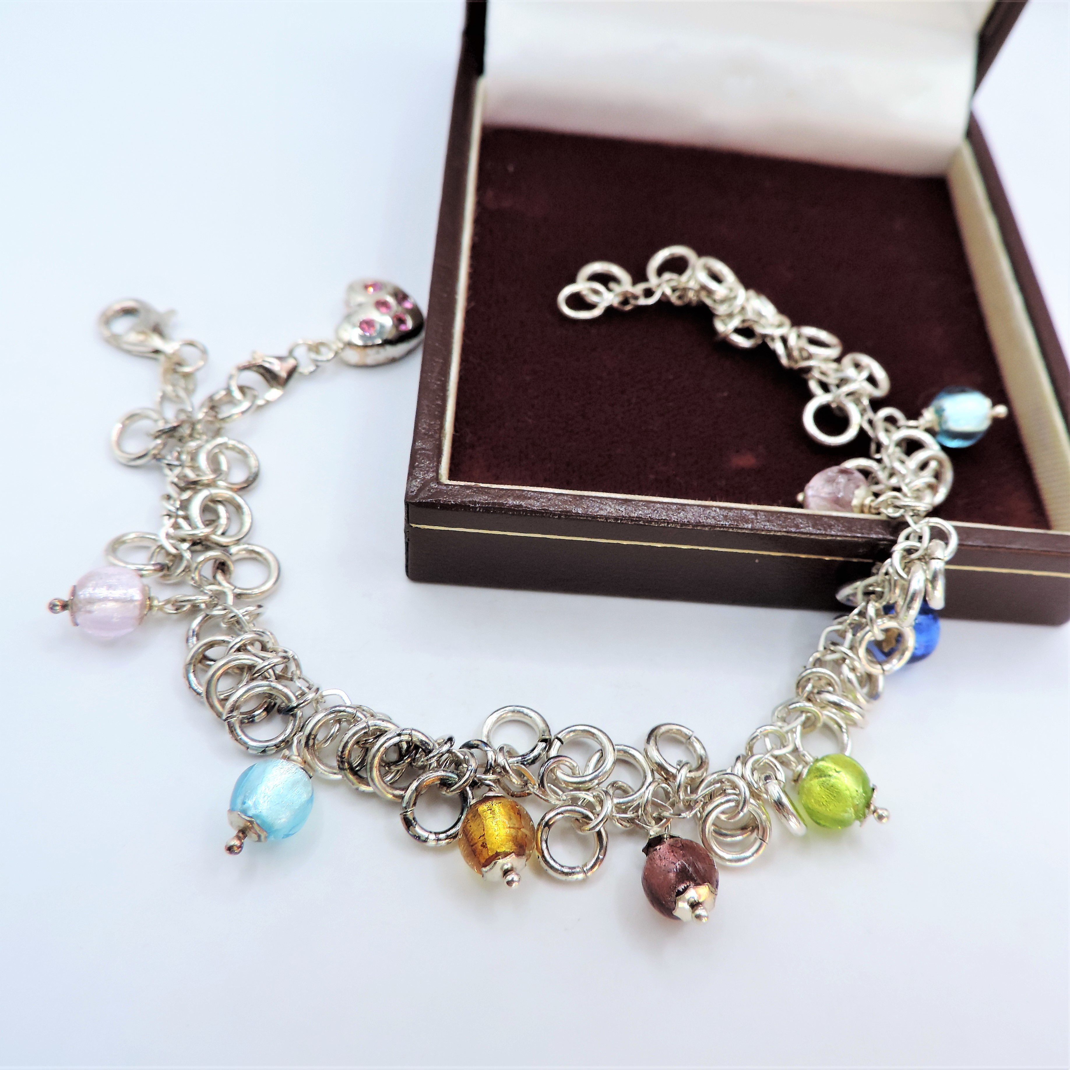 Sterling Silver Multi Bead Gemstone Charm Bracelet. A pretty sterling silver bracelet with multi