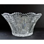 Vintage Hand Cut Bohemian Crystal Bowl 26cm wide. A beautiful Bohemian crystal scalloped edge bowl