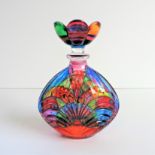 Art Glass Perfume Bottle - Hand painted original stopper 13cm high no chips opr cracks. UK Postage &