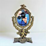 Antique Ornate Rococo Style Brass Cherub Vanity Mirror. A lovely antique table top mirror ornate