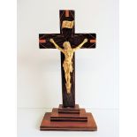 Antique French Wood & Gilt Crucifix. A fine quality inlaid wood cross with gilt Corpus Christi.
