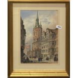A gilt framed 19th century watercolour of a Continental scene in Antwerp signed Sam L. J. Hodson (