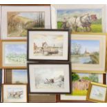A large quantity of watercolours and other paintings, largest 44 x 55cm.