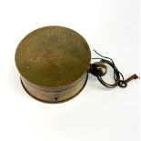 A brass watchman's clock, Dia. 9cm, D. 4.5cm.