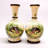 A pair of 19th century hand painted opaline glass vases, H. 32cm.