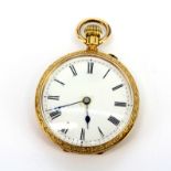 A lady's 18ct yellow gold (stamped 18k) open face pocket watch.