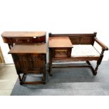 A mahogany veneered console table with a carved mahogany Old Charm telephone table/ hall seat and