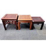 Three oriental carved hardwood side tables, largest 45 x 45 x 40cm.
