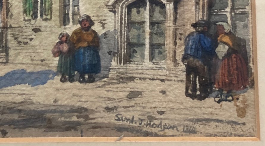 A gilt framed 19th century watercolour of a Continental scene in Antwerp signed Sam L. J. Hodson ( - Bild 2 aus 2