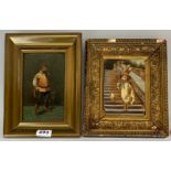 Two 19th century gilt framed oils, one on board signed A Zampa and the other on a wooden panel of