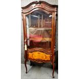 A French 19th C inlaid display cabinet, 203 x 84 x 40cm.