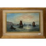 A large gilt framed watercolour of fishing boats leaving Whitby, signed Brannigan. Frame size 92 x