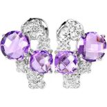 A pair of 925 silver earrings set with checker board cut amethyst and white stones, L. 1.9cm.