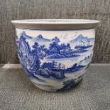 A Chinese hand painted porcelain fish bowl / planter, Dia. 46cm, H. 39cm.