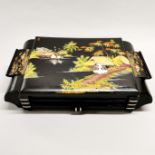 A 1920's Japanese hand painted and lacquered dressing table box, 50 x 31 x 14cm.