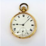 An 18ct yellow gold (stamped 18k) open face pocket watch.
