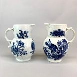 Two 19th century relief decorated porcelain jugs, H. 19cm, one A/F.