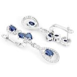 A pair of 925 silver drop earrings set with sapphires and white stones, L. 3.2cm.