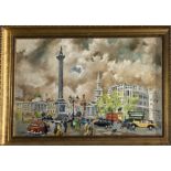 A gilt framed oil on canvas of 1970's London signed Derek Piper, October '79. Frame size, 61 x