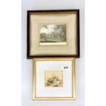 A small gilt framed watercolour of a thatched house. Together with a Victorian engraving of Sydney