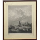 A large framed engraving of Tilbury Fort -"wind against tide". Engraved by J T Willmore after C