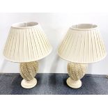 A pair of large ceramic table lamps and shades, H. 80cm.