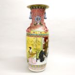 A large mid 20th century Chinese hand enamelled porcelain vase decorated with a court scene, H.