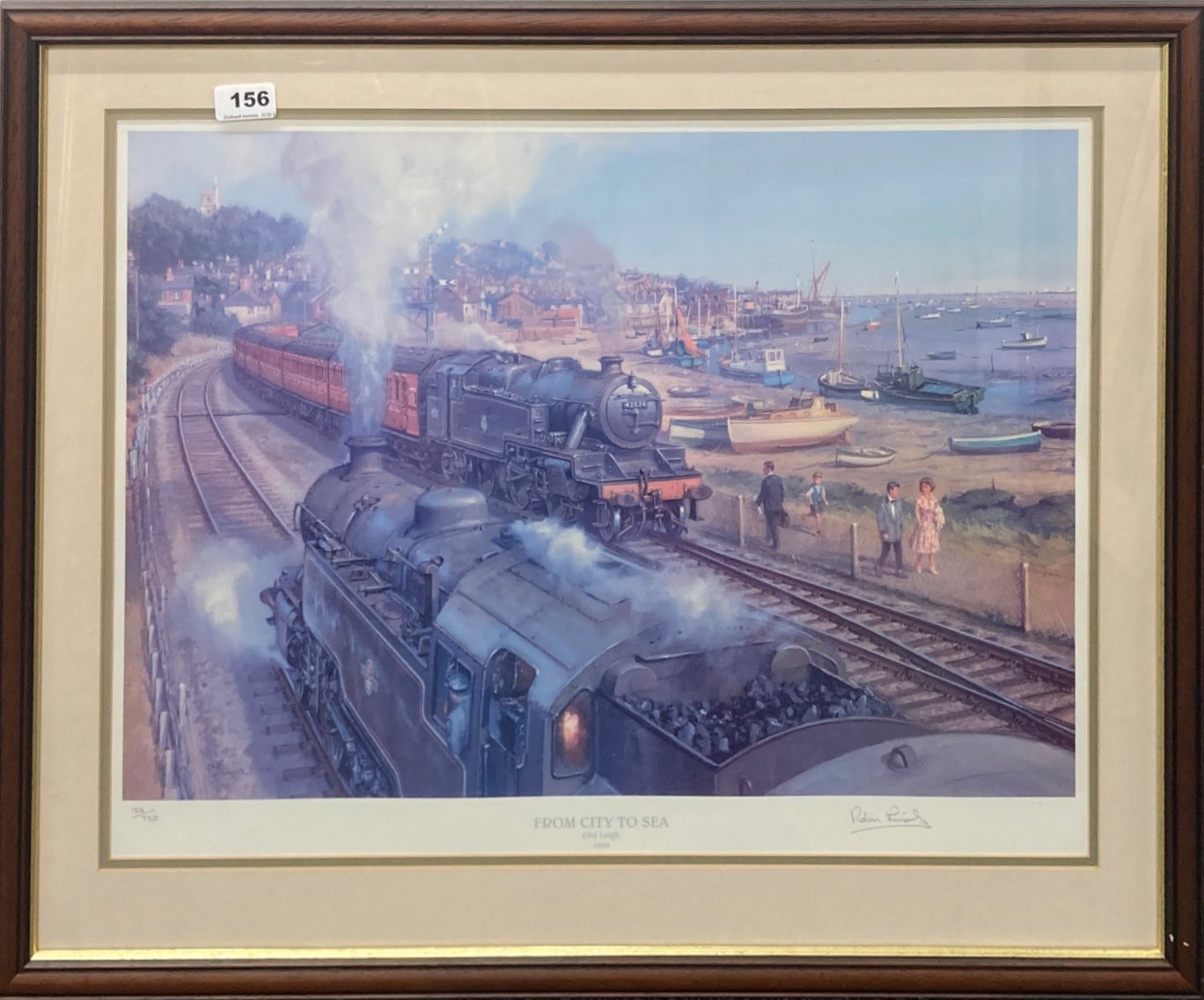A framed pencil signed limited edition 125/750 print 'From City to Sea, Old Leigh 1959' by RJ