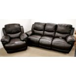 A three seater leather upholstered electric reclining settee, L. 220cm together with a matching