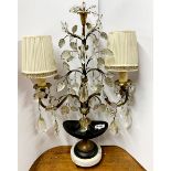 An early 20th century bronze and crystal tree of life table lamp with marble base, H. 59cm.