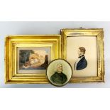A small gilt framed 19th century watercolour, frame size 21 x 17cm. Together with a framed