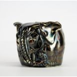 A Russian .88 silver gilt lined elephant head cup with garnet eyes, H. 7cm, W. 9.5cm.