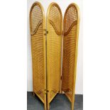 A 20th C three section wicker room divider/ screen, H. 160cm single section W. 45cm.