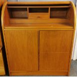 A teak finished roll top cylinder bureau with integrated filing cabinet, 100 x 86 x 47cm.