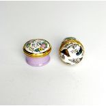 Two small enamelled pill boxes, egg H. 3.2cm.