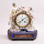 A 19th century Continental handpainted copper and bronze Meissen style clock resembling porcelain,