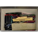 A quantity of mixed fountain and other pens including gold nibs.