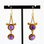 A pair of silver gilt and 9ct gold (stamped 375 hooks) drop earrings set with cabochon cut