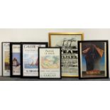 A group of framed posters and prints, largest 66 x 91cm.