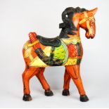 A large 20th century painted wooden horse figure, A/F to ear. H. 51cm, W.37cm.